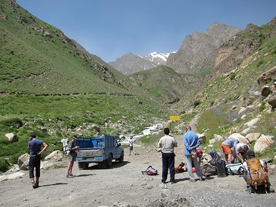 Americans and Iranians getting organized at the Alam Kuh trailhead
