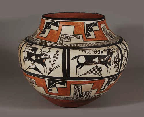 Pueblo Indian Bowl, Acoma, New Mexico - Polychrome Olla with Heartline Deer