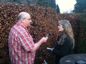Lari being interviewed by an intrepid BBC reporter who found his way in