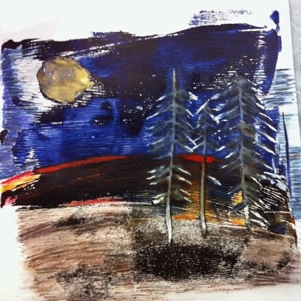Night Pines © Quinn McDonald 2013, acrylic monoprint