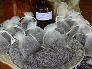 Marci's Lavender Sachets: three tablespoons of dried lavender buds and five drops of lavender essential oil 