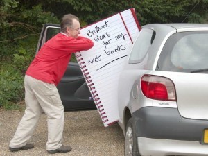 Struggling to get a giant notepad into the car