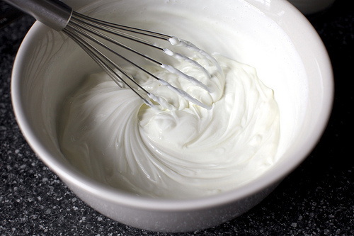 yogurt whisked with milk or cream