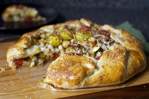tomato, corn and zucchini galette