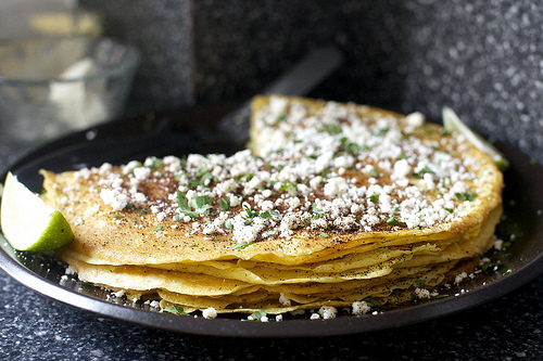 charred corn crepe stack, mexican street corn style