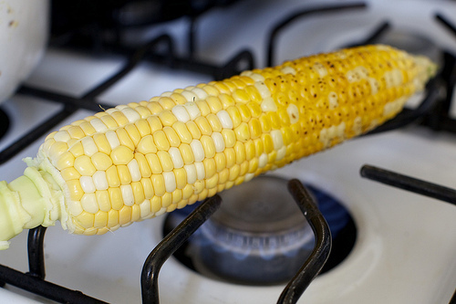 snap, crackle, charring the corn