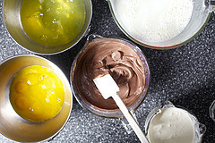 egg whites, milk, vanilla cream, yolks, chocolate cream