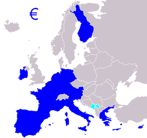 Zone euro 2008 ; bleu foncé : de jure ; bleu p...