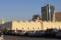 More typical Doha skyline: funky mosque, glitzy glass