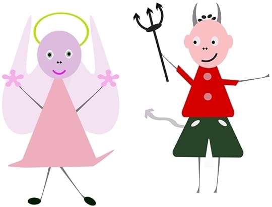 Stick figure angel and devil