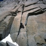 Gregory Crouch on the first ascent of the Old Smuggler's Route on the north face of Aguja Poincenot
