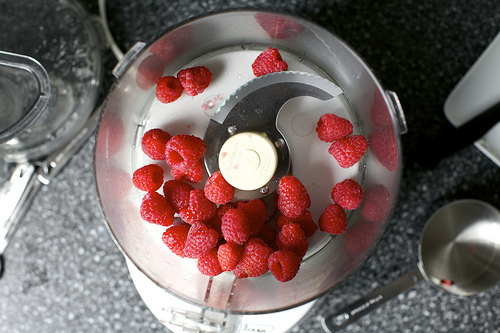 pureeing raspberries for a natural pink