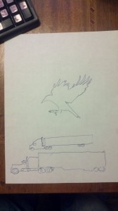crow and truck sketch