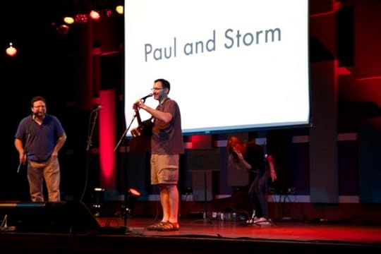 Paul and Storm doing a soundcheck.