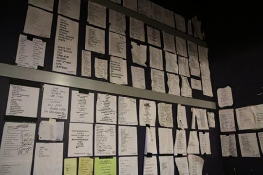 Backstage, there's a wall covered with setlists from the bands who have played there.