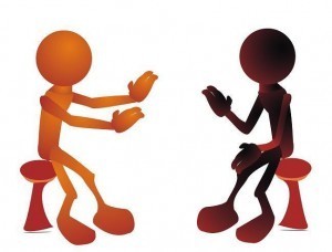 2 people talking