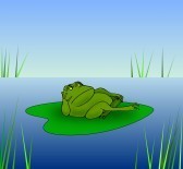 12305911-a-grumpy-frog-lying-on-a-water-lily-leaf