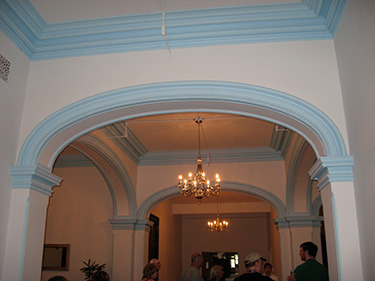 The restored entrance to the doctor's quarters, complete with plaster rococo moulding. All staff lived on premises, from the janitors to the superintendent.