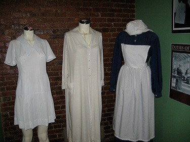 Here are some of the uniforms and clothing worn by nurses from various eras of the asylum's history.