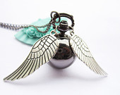 Harry Potter -Quidditch Golden snitch Black Version Pocket Watch Necklace - BigBrandHandMake