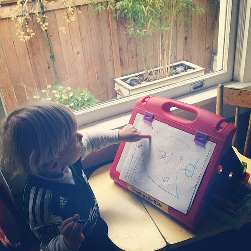 True was gifted a really cool #fabercastell art travel case from his Gran Gran. He LOVES it and I'm impressed with all the nontoxic supplies that fit into this little pop up art easel/case thing. COOL.