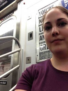 Me on the subway, trying really hard to look nonchalant.