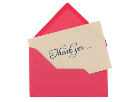 Thank you note in envelope