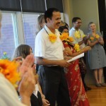 Narad Adhikari calls members of the book committte to receive their flower garlands