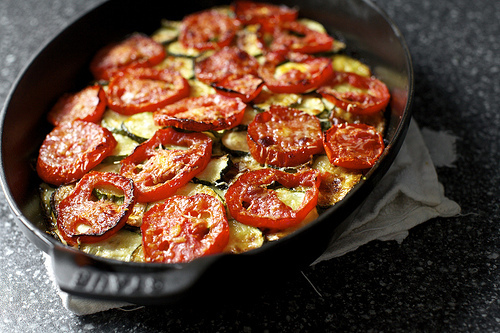 zucchini, tomato and rice gratin
