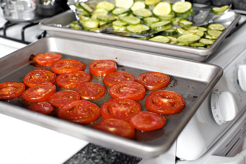 lightly roasted tomatoes and zucchini