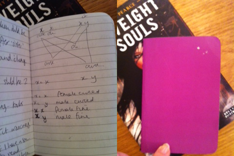 Bryony's WEIGHT OF SOULS notebook.