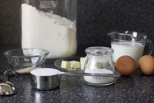 yeast, flour, butter, milk, eggs, salt, go