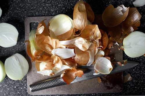onion halves and peels