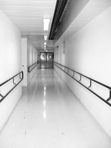 Hospital corridor, in gray