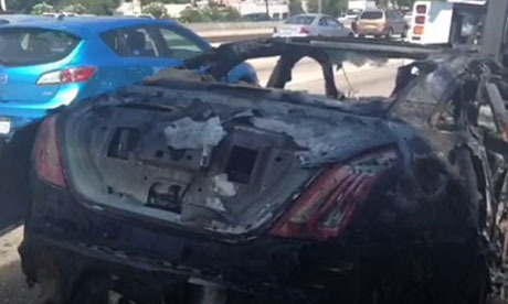 Dick van Dyke's burnt out Jaguar sports car. Photo credit: Arlene Van Dyke/Vine.com