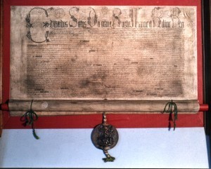 New charter (1553) replacing the original charter (1196) and allowing the town of Stratford on Avon to hold weekly markets. Click picture for more details.