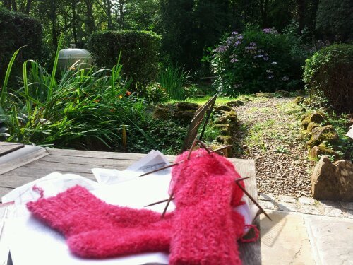 Sock knitting in the sunshine