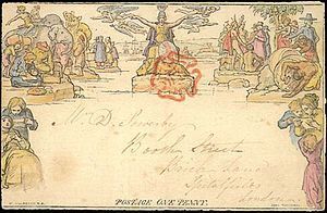 A hand-colored Mulready envelope