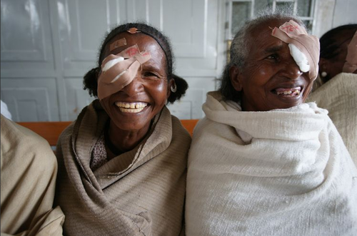 Post-operative cataract patients celebrate in Mekelle, Ethiopia. Courtesy National Geographic Poland