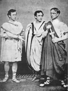 John Wilkes Booth (left) appeared with his two brothers in an 1865 production of Julius Caesar. The Booth family home on a Maryland farm, named (ironically?) Tudor Hall.