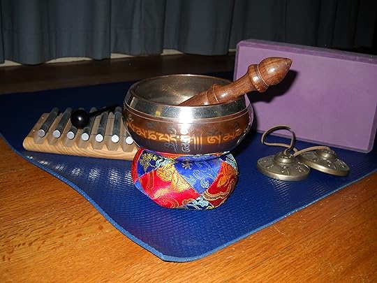 Yoga Sticky Mat, Block, Chimes & Singing Bowlcopyright G G Collins