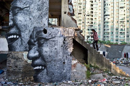 JR's Wrinkles in the City project in Shanghai, China. Photo courtesy of JR and BasilicStudio aKkY