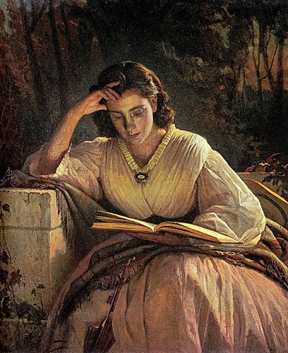 Reading Woman by 19th century Russian painter Ivan Kromskoi. Photo by paukrus, under a Creative Commons license on flickr.