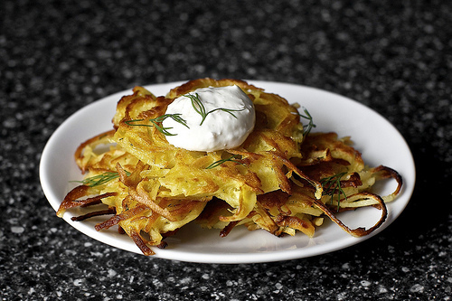 parsnip latkes with horseradish, dill