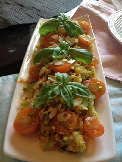 And quinoa salad with sungold tomatoes, mango, and fresh basil.