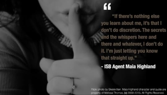 woman with silencing finger on lips with quote