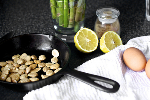 toasted marconas, lemon, hard-cooked eggs