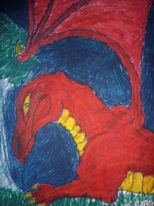 Not the dragon in the story, but my brother was about the age of the MC when he drew it.