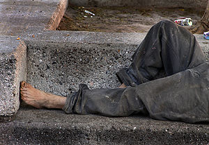 English: Homeless on bench, Hermosillo, Sonora...