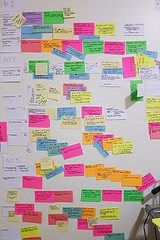 Post-it stickers on a board